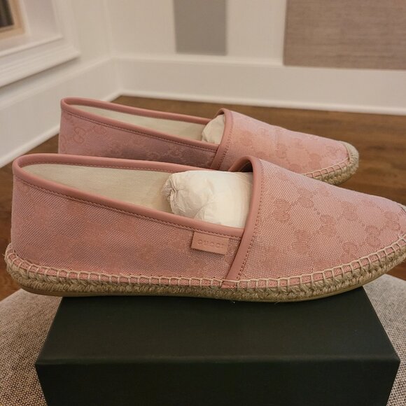 Gucci GG Canvas and Leather Pink Espadrilles Size 41 - Picture 1 of 14